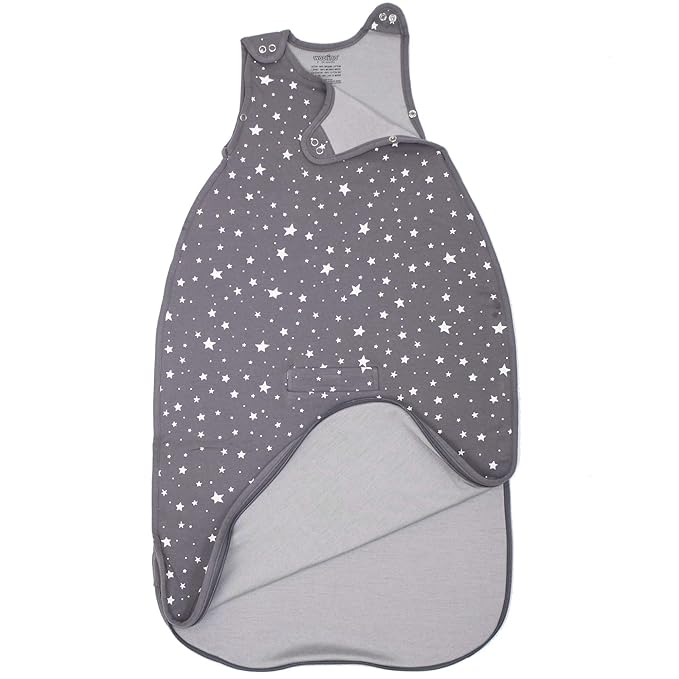 Woolino Toddler Sleeping Sack, 4 Season, Merino Wool and Organic Cotton, Baby Sleep Bag, 2-4 Years, Star Gray