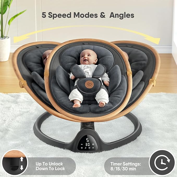 Baby Swings for Infants, Fasonbaby Bluetooth Infant Swing with Music Speaker with 3 Seat Positions, 5 Speeds and Remote Control - Portable Baby Swing for Indoor and Outdoor (Black)