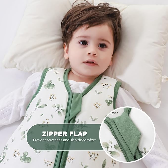 Mosebears Sleep Sack Baby Winter Wearable Blanket with 2-Way Zipper,2.5 TOG Cotton Sleep Sack Unisex(Plant,18-24 Months)