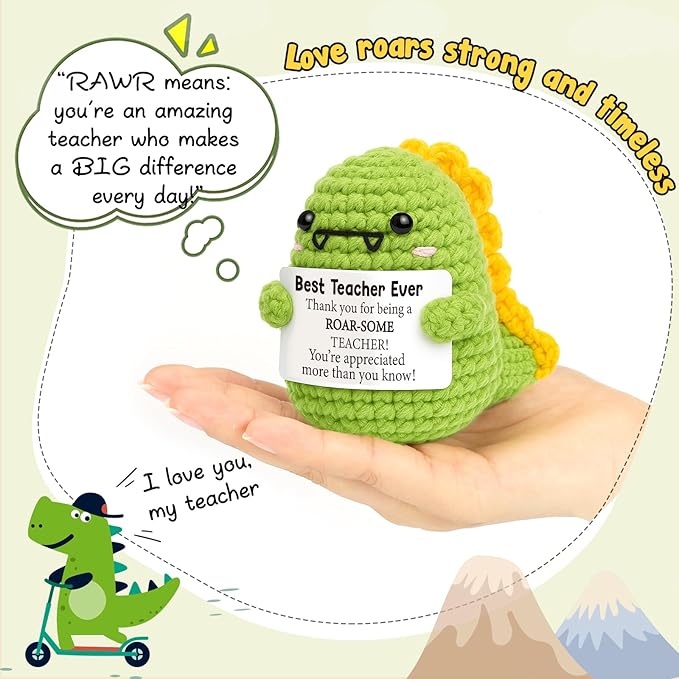 Mini Teacher Appreciation Gifts Women Men Best Teachers Ever Gift Cute Handmade Crochet Dino Thank You Gifts for Educators Teacher Last Day of School& Back to School Christmas Retirement Gift Ideas