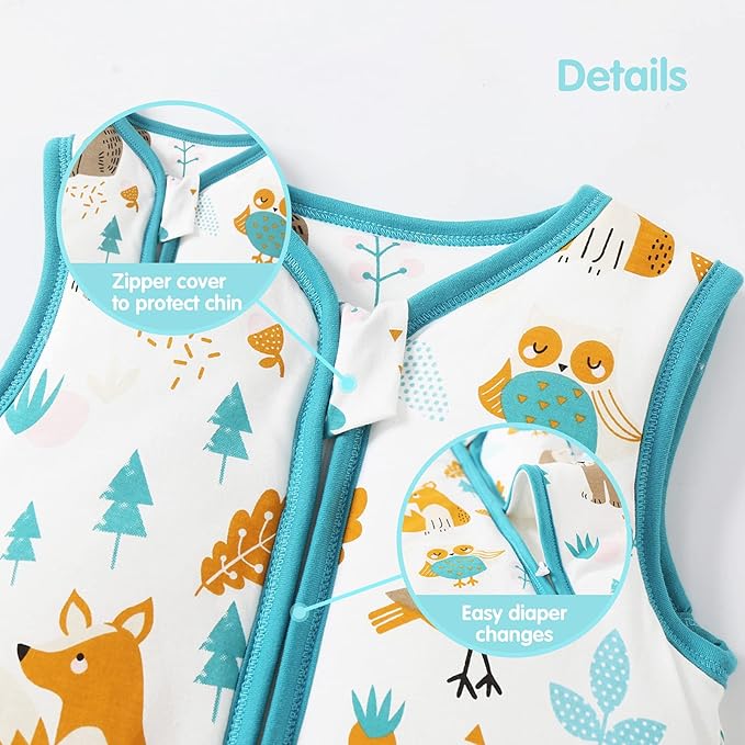 Mosebears Sleep Sack Baby Winter Wearable Blanket with 2-Way Zipper,2.5 TOG Cotton Sleep Sack Unisex (Animal World, 6-12 Months)