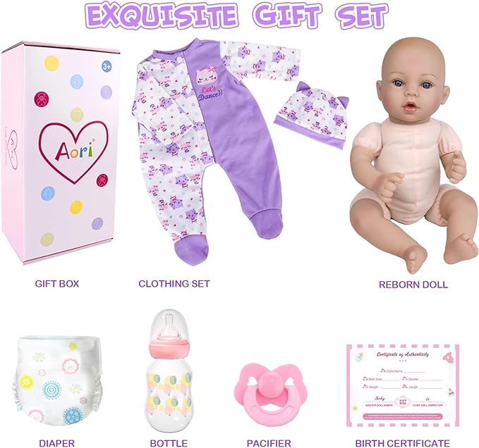 Aori Lifelike Reborn Baby Dolls Girl - Realistic 18-Inch Newborn Baby Doll That Look Real, Nice Gift Set for Kids, Parents-to-be, Grandparents