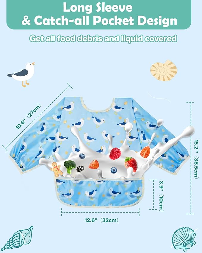 Lictin Long Sleeve Bibs 5 Pack - Baby Bibs, Waterproof Toddler Bibs, Baby Smock for Eating, Baby Bibs for Feeding Teething