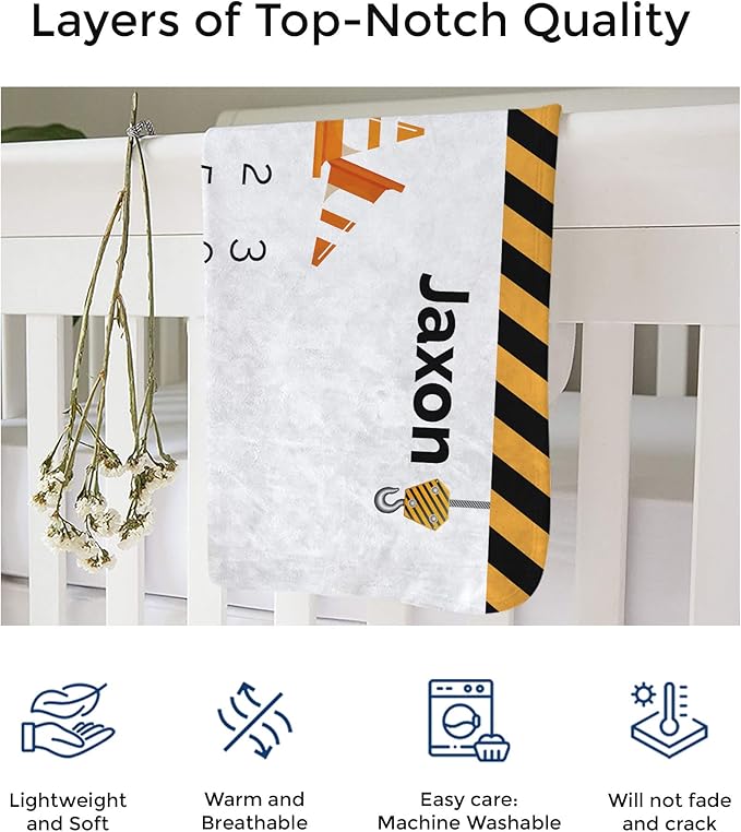 MDPrints Global Personalized Twin Milestone Blanket, Custom Monthly Baby Blankets with Name for Boys and Girls, 30x40 & 50x60inch Soft Plush Fleece (Tractor 536)