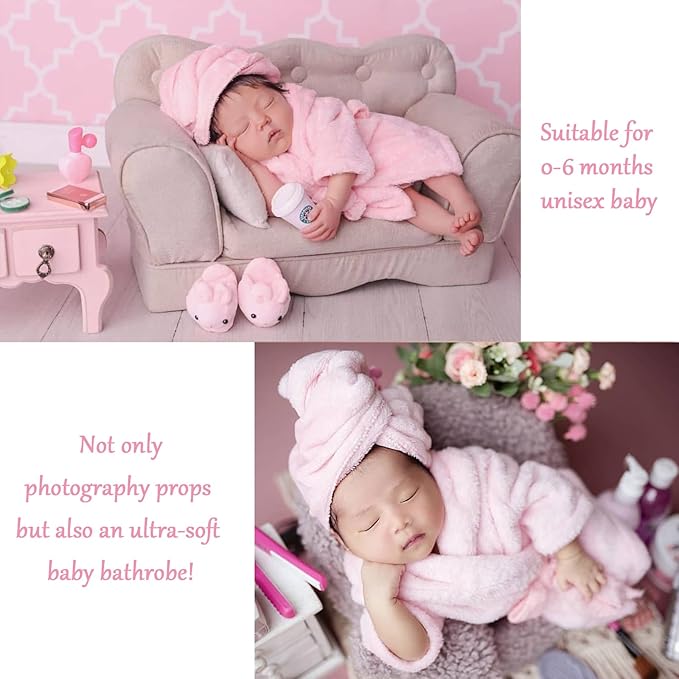 M&G House Newborn Photography Props Bathrobe Outfits Girl Baby Robe Bath Towel Costume Sets 0-6 Months(Pink)