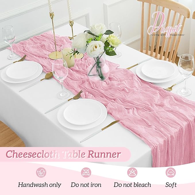 12Pack Pink Table Runner 35 x 120 inch Cheesecloth Table Runner 10FT Boho Table Runners Rustic Gauze Cheese Cloth Table Runners for Party Wedding Birthday Dining Bridal Shower Baby Shower Decor