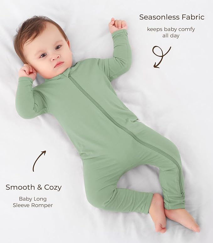 Baby Boys Girls Romper-Viscose Made from Bamboo, Long Sleeve Jumpsuits Soft Footless Rompers, Unisex