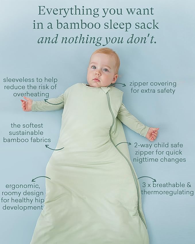 Supersoft Sleep Sack 1.0 TOG, Premium Bamboo Viscose Baby Sleeping Bag 2-Way Zipper Sleep Sack Baby Wearable Blanket