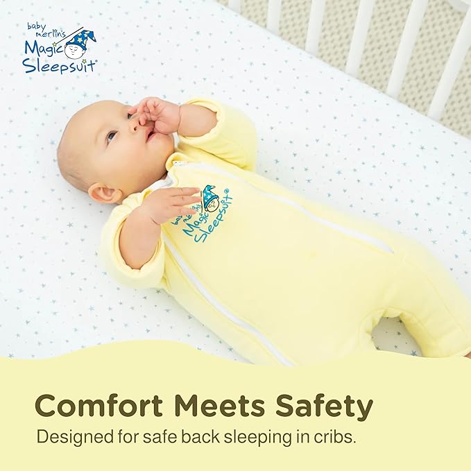 Magic Sleepsuit Baby Merlin's Cotton Baby Swaddle Transition Product - Soft and Cozy Design, Double Zipper for Easy Diaper Changes, Promotes Safe Sleep, 3-6 Months - Yellow - Small 12-18lbs
