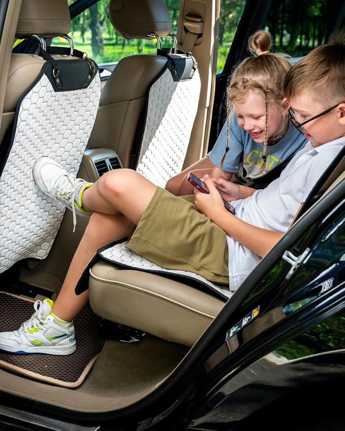 Premium Leather Car Seat Protector for Child Car Seat Cover from Dirt Scratches (2pc White)