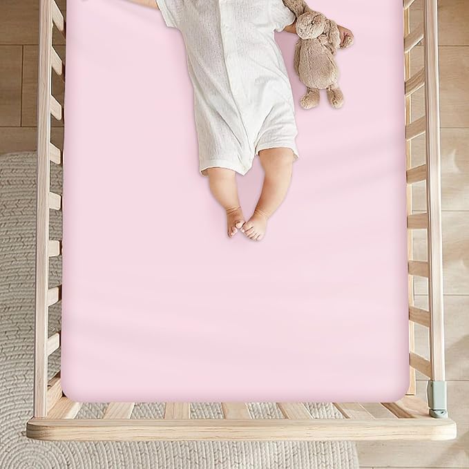 Pack and Play Sheets Fitted 4 Pack, Breathable Baby Playard Mattress Sheet Compatible with Graco Pack n Play, Mini Crib Sheets Fitted for Girls, Pink & Purple Playpen Mattress Sheets