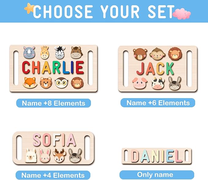 Name Puzzle for Kids Personalized, Custom Baby Gifts with Engraved Text on The Back, Personalized Name Puzzles for Toddlers 1-3 with Pegs, 1st Birthday Gifts for Boys & Girls Kid Toys