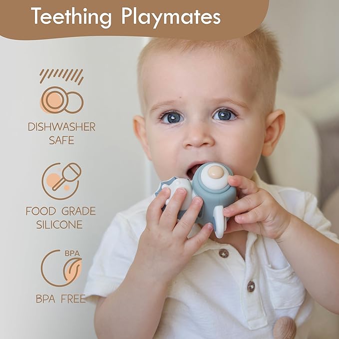 Moonkie Bunny Baby Stacking Toys | 7-Piece Silicone Rings for Teething Relief | Educational Toy for Infants & Toddlers 6 Months+ | Baby Girl Essentials
