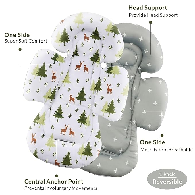Generic Infant Car Seat Insert Compatible with Mamaroo Swing & Graco Swing and Infant Car Seat, Newborn Insert Baby Head Body Support, Reversible Design, Breathable Soft Fabric, 1Pcs - Green Forest