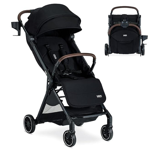 Britax Juniper Compact On-The-Go Stroller, Effortless Fastpack System with One-Hand RapidFold, Portable & Lightweight for Travel, Built-in Carry Handle, Ventilating Fabrics, Raven Black