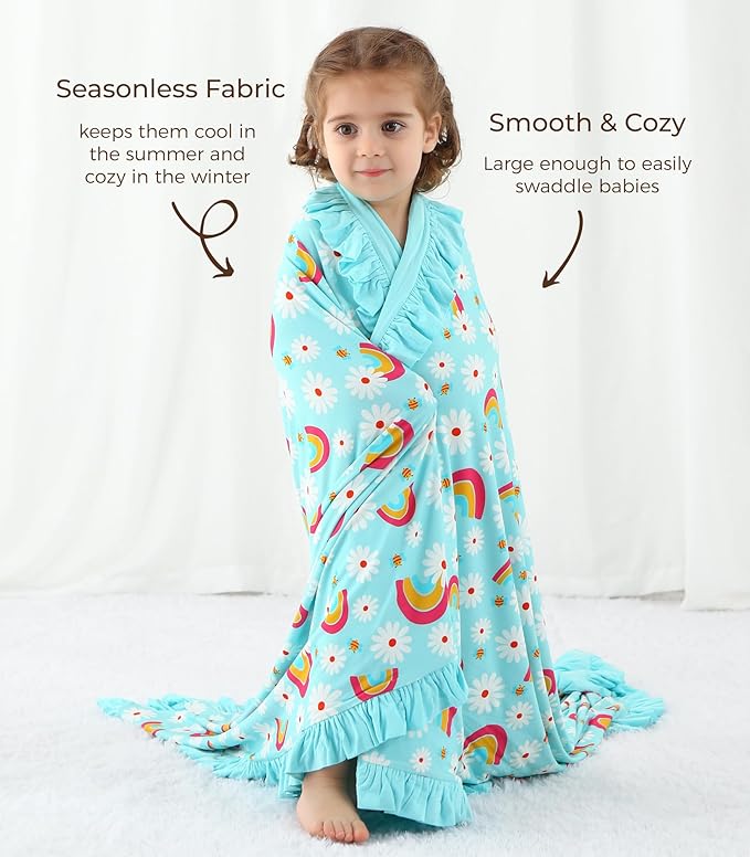Premium Baby Blanket for Girls, Stretchy Quilt, Soft Crib Bedding for Newborn Baby and Toddler, Ruffle Nursery Blanket for Kids, Viscose Made from Bamboo 50''x50'' Daisy
