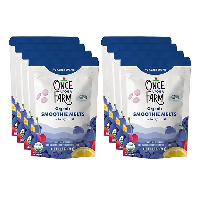 Once Upon A Farm Organic Smoothie Melts, Blueberry Burst, No Added Sugar, Kosher, USDA Certified Organic, Non-GMO, 1 Ounce (Pack of 8)