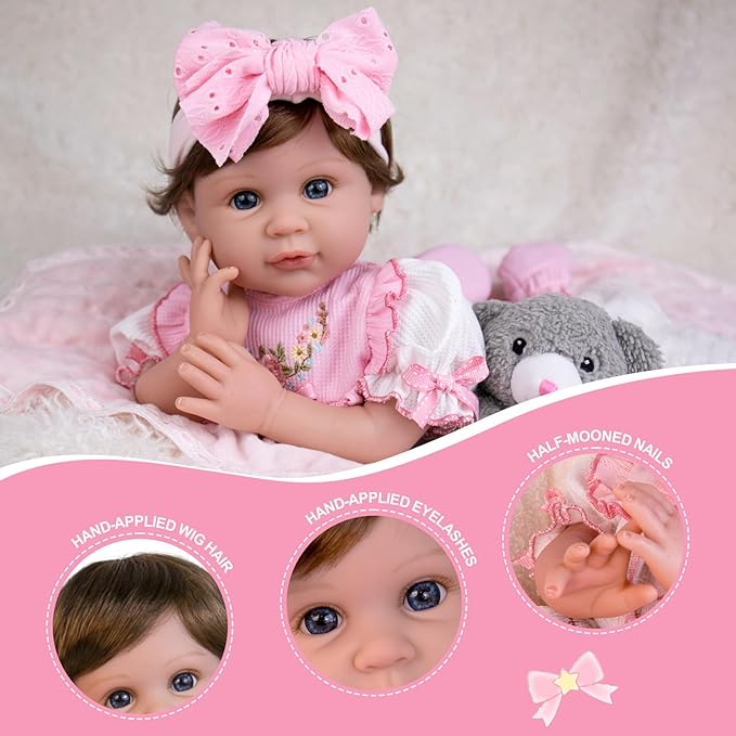Aori Reborn Baby Dolls Lifelike - 22 Inch Realistic Reborn Baby Girl with Handmade Details | Includes Pink Outfit, Pacifier & Certificate | Premium Soft Vinyl Doll Gift for Collectors, Kids 3+