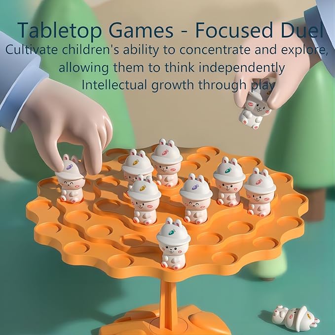 Rabbit Balance Game,Balance Board Game,Two-Player Balanced Tree Board Game, Montessori Rabbit Balance Tree Educational Toys, Children Desktop Game Gift for Boys Girls