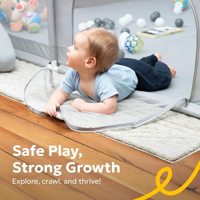 Zzz MioTetto Large Baby Playpen – Portable Play Pen, Playpen for Babies and Toddlers with Gate and Breathable Mesh – Indoor, Outdoor Baby Play Yard with Balls & Hangers - Safe and Sturdy Play Pen