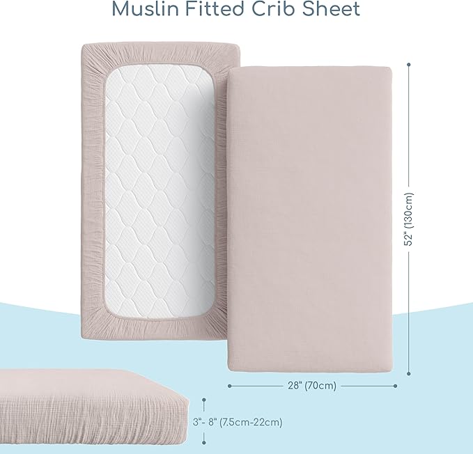 Muslin Crib Sheets, 100% Organic Cotton, Breathable and Ultra-Soft, Standard Crib Sheet Mattress (28"x 52") for Girls and Boys, Neutral Fitted Baby Crib Sheet (Elephant Gray)