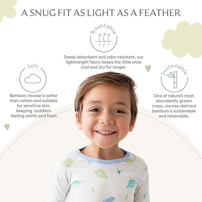 Toddler Pajamas – 95% Bamboo Viscose, 5% Spandex – Soft, Breathable Long-Sleeve Pajama Set for Kids, Sleepwear, Imported