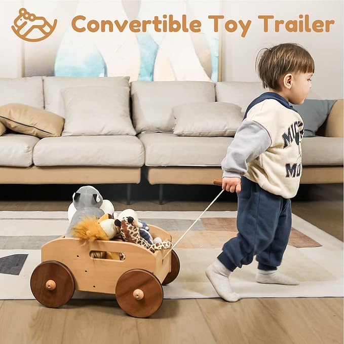 Wooden Baby Walker, Adjustable Speed Baby Push Walker, Montessori Push Toys for Babies Learning to Walk, Educational Walking Toys Gift for Toddler Boys Girls 1 2 3 Years Old
