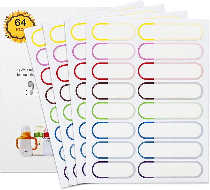 Name Labels for Kids Stuff Daycare, Waterproof Daycare Labels for Baby Bottles, 64 PCS Water Bottle Label, Name Tags Stickers for School Supplies, Self-Laminating, Dishwasher Safe