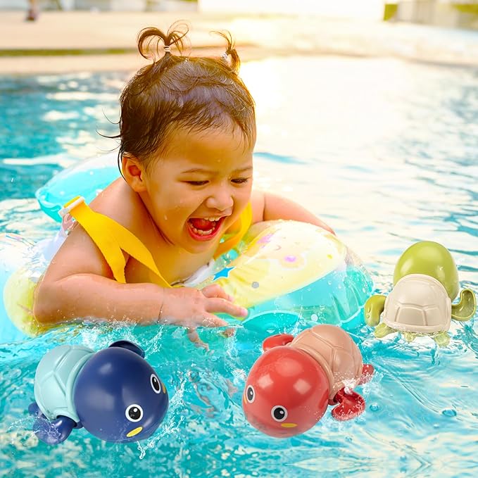 TOHIBEE Bath Toys, 3 Pack Cute Swimming Turtle Bath Toy for Toddlers 1-3, New Born Baby Bathtub Water Toys, Preschool Toddler Pool Toys