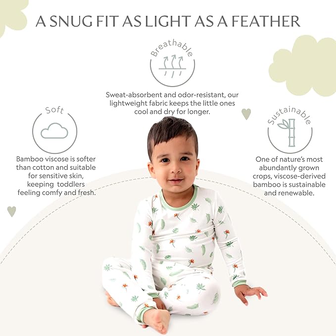 Toddler Pajamas – 95% Bamboo Viscose, 5% Spandex – Soft, Breathable Long-Sleeve Pajama Set for Kids, Sleepwear, Imported
