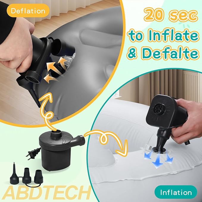 Inflatable Toddler Travel Bed with 3-Sides Blow Up Mattress for Kids Portable Baby Air Mattress with Electric Pump for Home Use, Camping-Grey