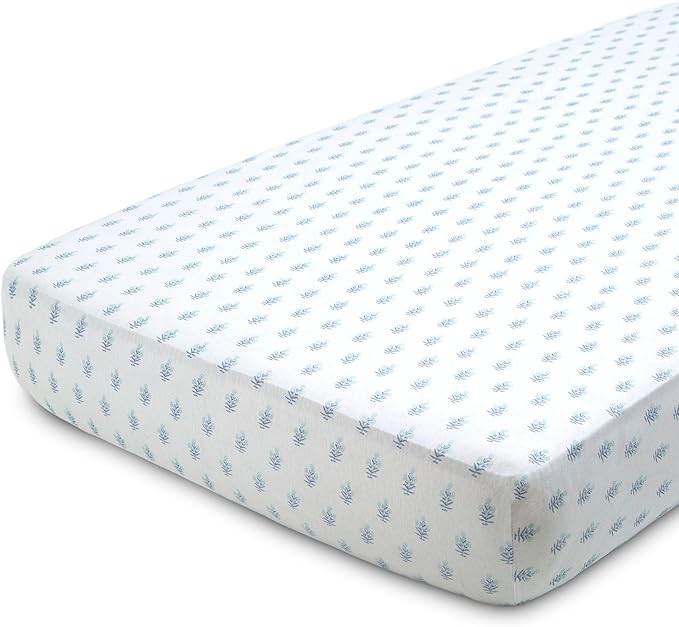Delta Children Fitted Crib Sheets for Girls and Boys - 100% Organic Cotton Crib Sheet for Standard Crib and Toddler Mattresses - 28x52 Inch - GOTS Certified (Pack of 3), Blue Botanicals