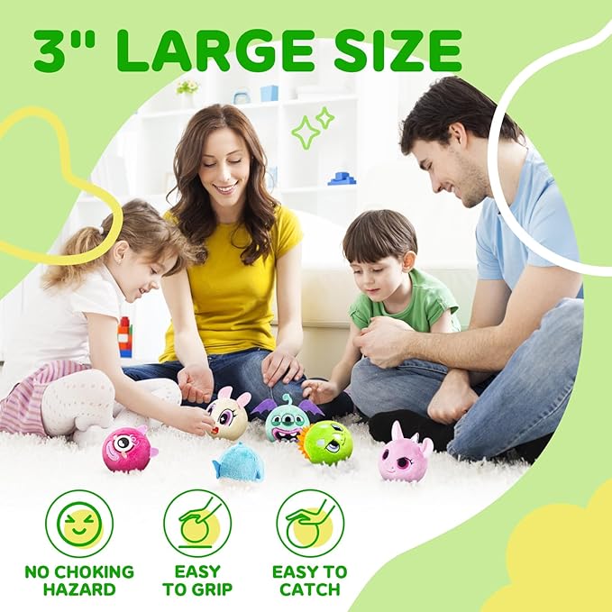 Plush Bouncy Balls for Kids & Toddlers - 3" Large Safe Size BPA Free- Toddler Toys Stuffed Animals -Indoor Outdoor Games - 3 Pack Bulk - Birthday Hallowwen Gift for Boys Girls 1-3 3-5 5-8 8-12