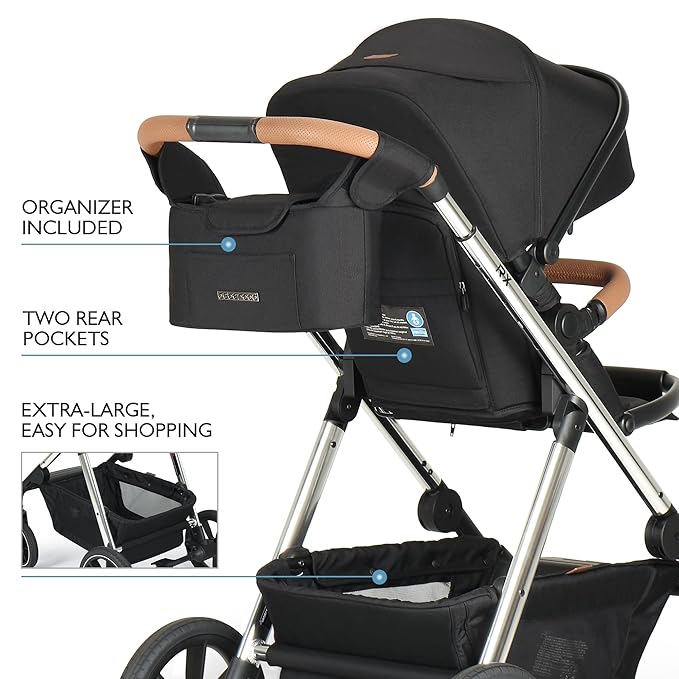 Beberoad Love RX 3-in-1 Baby Stroller with Bassinet, Toddler Stroller, Foldable Newborn Infant Stroller with Organizer, Rain Cover, Sunshade & Mosquito 2 in 1 Cover, Large Storage Basket