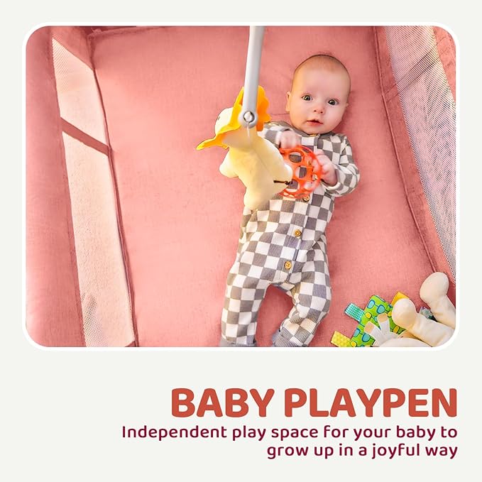 HARPPA Pack and Play 5 in 1, Portable Baby Playard for Travel, Baby Bassinet Bedside Sleeper with Mattress, Rolling Bassinet for Infant, Pack n Play with Changing Table, Bed Crib(Pink)