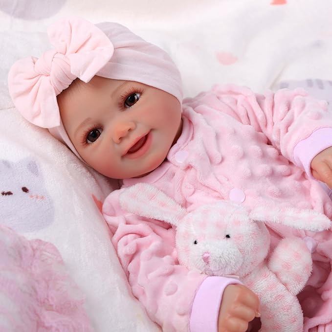 BABESIDE Reborn Baby Dolls Silicone Full Body Sunny - 17 Inch Cute Soft Realistic Baby Doll Poseable Smiling Real Life Baby Dolls with Complete Accessories for 3+ Years Old Gifts, Pretend Play
