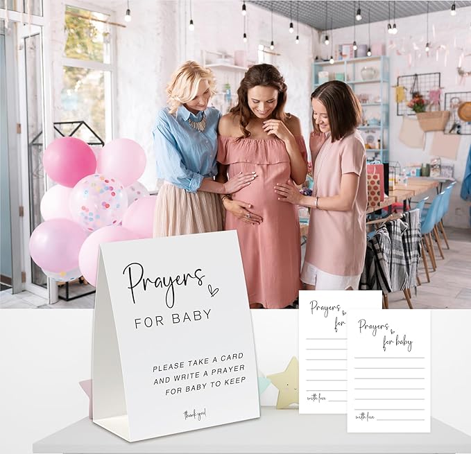 UHADRE Prayers For Baby Card(One Sign and 30 Cards), Minimalist Baby Shower Cards, Gender Reveal Game, Baby Shower Decorations-BBYX09