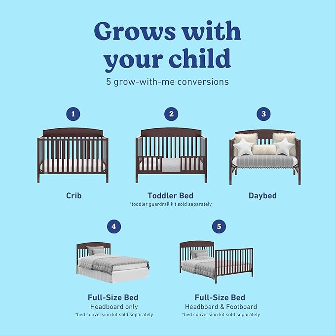 Graco Benton 5-in-1 Convertible Crib (Espresso) – GREENGUARD Gold Certified, Converts from Baby Crib to Toddler Bed, Daybed and Full-Size Bed, Fits Standard Full-Size Crib Mattress