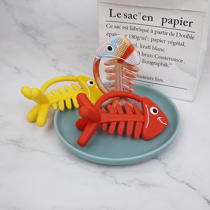 3in1 Infant Toys, Baby Teething Toys 0-3-6-12 Months, Teethers for Babies 3-6 6-12 Months for Teething Relief, Gifts, Silicone, Sensory, Baby Toys 0-6 Months,USA Patent Pending,Coral Fish