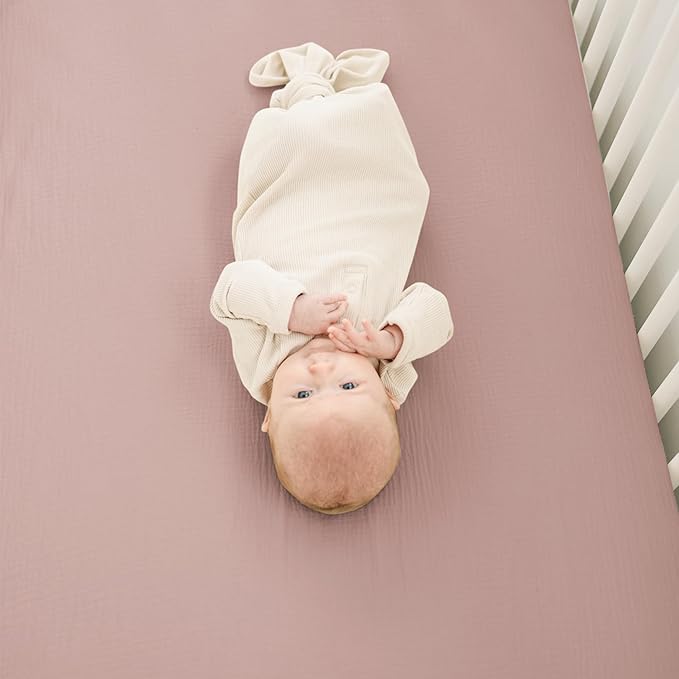 Konssy Muslin Crib Sheets for Boys, Soft Cotton Neutral Baby Sheets for Standard Crib Mattress 2 Pack, 52"x28" (Soft Blooms,Taupe)
