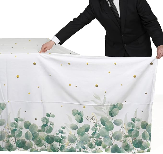 Sage Greenery Baby Shower Disposable Tablecloth, Plastic Table Cover for Baby Shower Party,Boho Greency 3 PCS, 54”x 108”