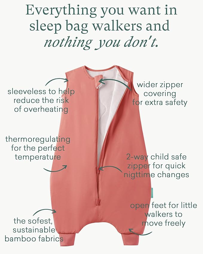 Supersoft Toddler Sleep Sack with Feet 1.0 TOG Premium Bamboo Viscose Sleep Bag Walker with Legs 12-18-24-2t-4t-5t