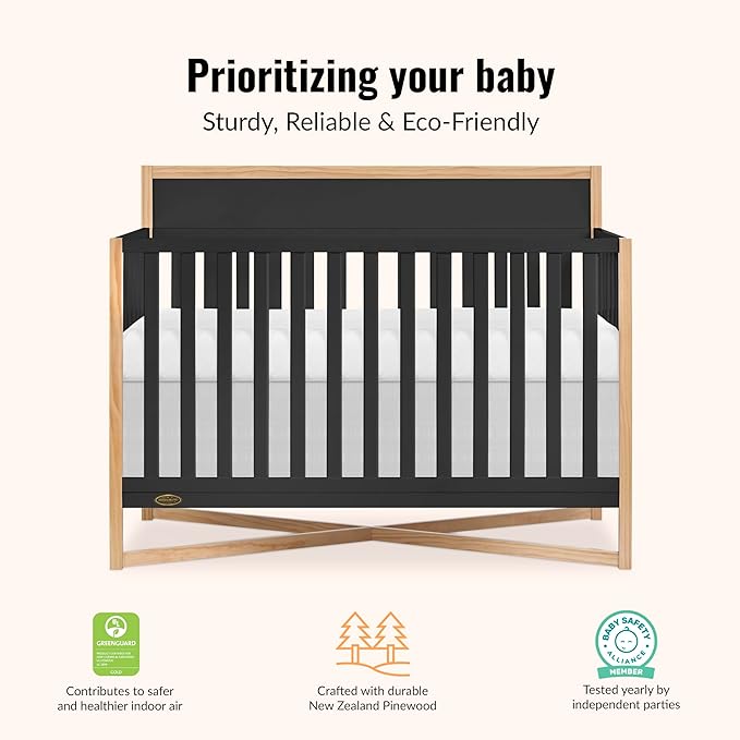 Dream On Me Owen 5-in-1 Convertible Full-Size Baby Crib in Matte Black, GreenGuard Gold & JPMA, Converts to Toddler, Day, & Full-Size Bed, Non-Toxic Paint, Safe Sleep Environment