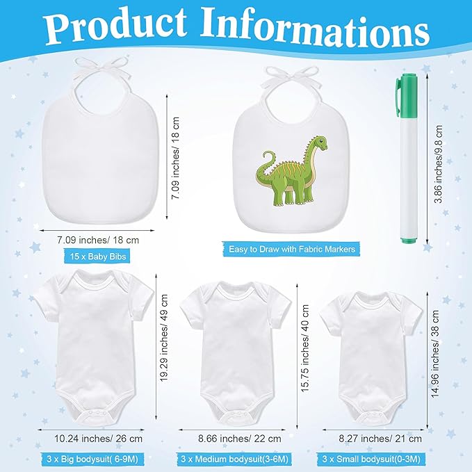 Roowest 35 Pcs Baby Shower Bibs Games Design Wooden Baby Shower Party Game Sign DIY Bodysuit Sign 15 White Blank Feeder Bibs 9 Newborn Bodysuit 10 Markers for Boys Girls(Bear)
