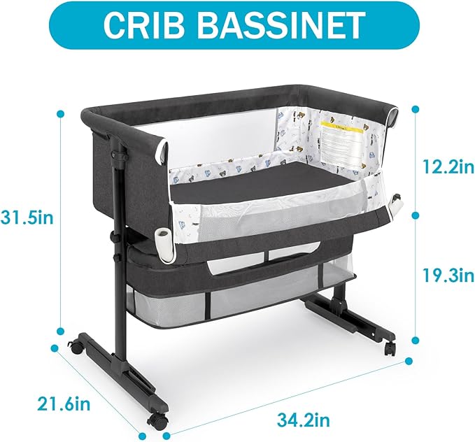 Baby Bassinet, Baby Basinet Bedside Sleeper, Easy to Fold Portable Crib Side Bassinet 2025new Style Girl/boy bassinets (Dark Gray)