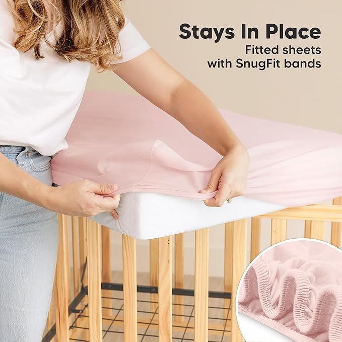 2-Pack Waterproof Crib Sheets for Girl, Boy - Organic Cotton 52X28 Fitted Crib Sheets Neutral,Crib Mattress Protector Sheets,Soft Toddler Bed Sheets,Washable Infant Fitted Baby Crib Sheets (Mist Rose)