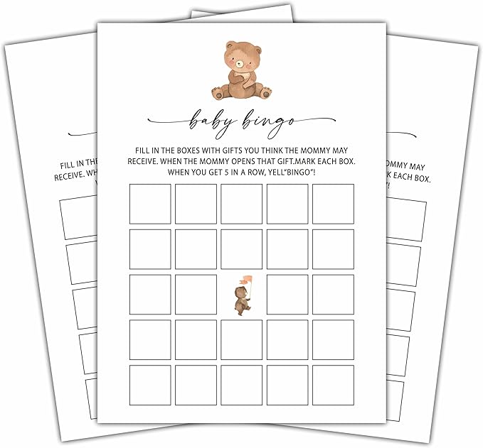 Baby Bingo Games Set, Minimalism Baby Shower Party Game Card, Boho Bear Themed Gender Neutral Party Ideas Activities, Baby Shower Party Supplies & Decorations -A05