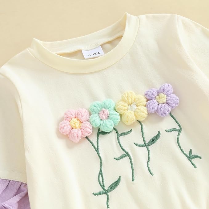 Madjtlqy Toddler Baby Girl Fall Winter Outfit Clothes Flowers Crochet Embroidery Long Sleeve Sweatshirt Tops and Pants Set