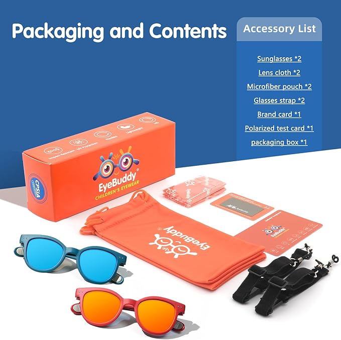 EYEBUDDY Kids Sunglasses for Boys Girls Age 2-8 Polarized UV Protection Toddler Children Sun Glasses Pack of 2