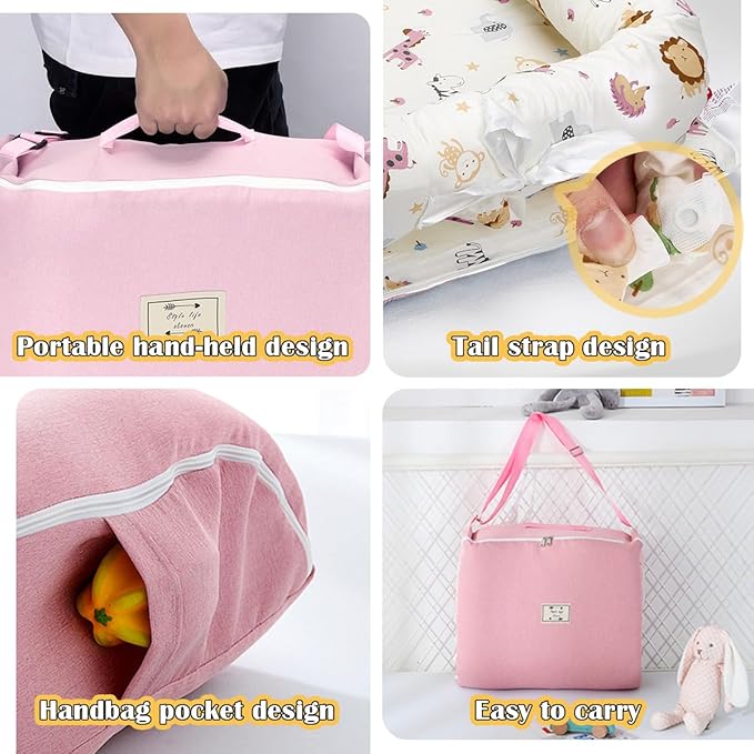 Baby Lounger for Newborn, Huggynest Portable Infant Lounger for 0-12 Months Newborn, Home Travel Dual-Purpose Baby Nest (Animal World Pink)